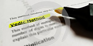 vedic method highlighted words on white sheet