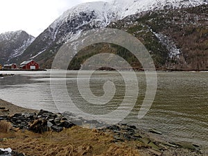 Vefsn river in early spring, MosjÃÂ¸en, Northern Norway