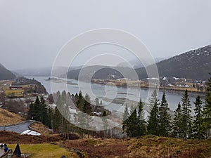 Vefsn river in early spring, MosjÃÂ¸en, Northern Norway