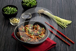 Veg manchurian served in a bowl