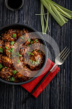 Veg manchurian served in a bowl