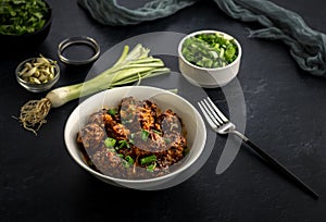 Veg manchurian served in a bowl