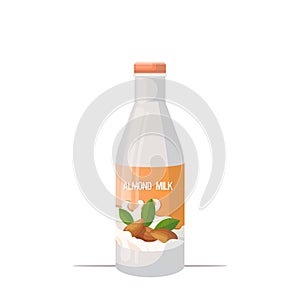 Vegan almond plant based milk glass bottle organic dairy free natural raw vegan milk healthy cow beverage alternative