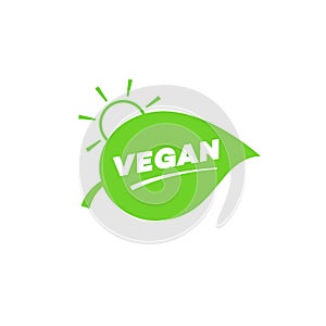 Vegan bio food symbol with a green leaf and Sun