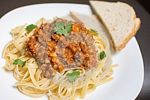 Vegan bolognese spaghetti photo