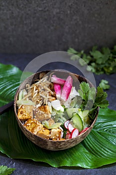 Vegan bowl with avocado and silky tofu