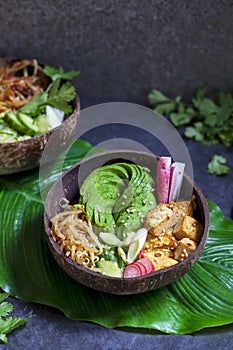 Vegan bowl with avocado and silky tofu