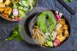 Vegan bowl with avocado and silky tofu