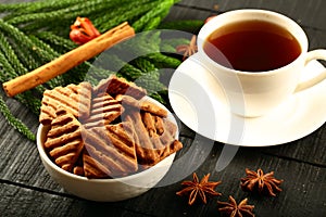 Vegan breakfast Chocolate chip cookies with coffee. photo