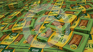 Vegan burger green organic food pack 3d illustration