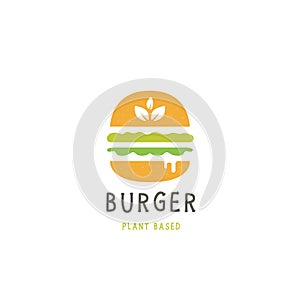 Vegan burger logo with leaf icon illustration symbol