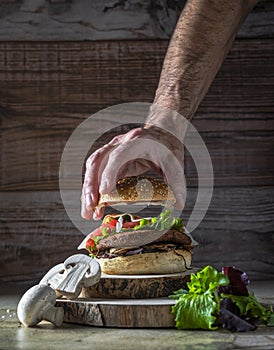 Vegan burger with mushrooms