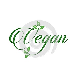 Vegan calligraphy logo with green leaves for organic Vegetarian friendly diet- Universal vegetarian symbol photo