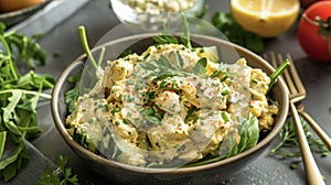 Vegan chicken salad made with plantbased protein and fresh herbs