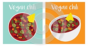 Vegan chili bowl illustration vector