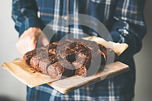 Vegan chocolate brownies on baking sheet, marijuana chocolate cakes