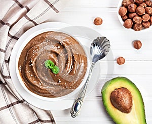 Vegan chocolate pudding from avocado and hazel milk