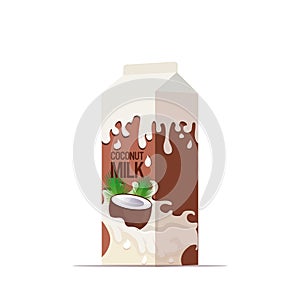 vegan coconut plant based milk in paper package box organic dairy free natural raw vegan milk healthy cow beverage