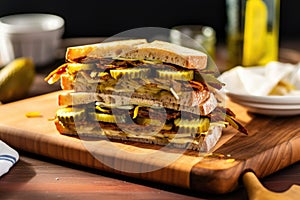 a vegan cubano sandwich with pickles and mustard photo