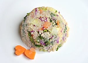 Vegan dish : quinoa with spinach, carrot and cucumber photo