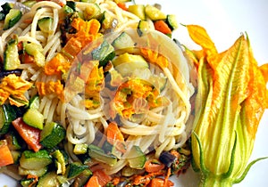 Vegan dish : squash blossom pasta