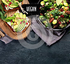 Vegan dishes assortment on gray background