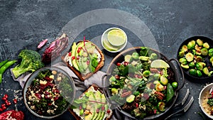 Vegan dishes assortment on gray background