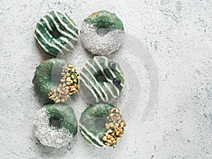 Vegan donuts topped spirulina glaze