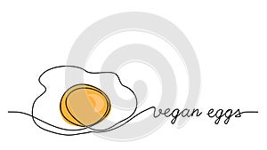 Vegan eggs vector illustration. Eggs protein substitute, vegetarian replacement. One line drawing art with lettering