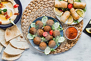 Vegan falafel with hummus and spinach patty rolls