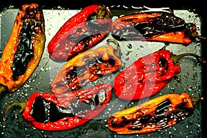 Vegan food with bell peppers grilled in the oven photo