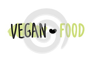 Vegan Food. hand sketched logotype, badge typography icon. leaf label template for vegan food package design. Isolated, icon bio