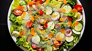 Vegan food, healthy fresh vegetables salad shot from above. Pile of fruits vegetables. AI Generative