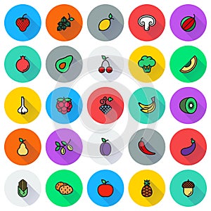 Vegan food icon set on Round background