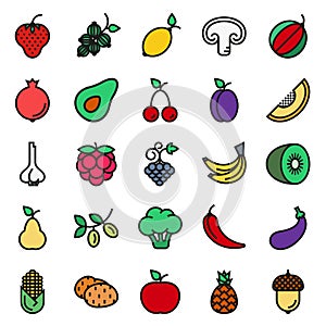Vegan food icon set on white background