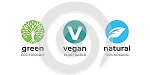 Vegan food label icon set