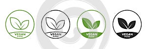 Vegan food labels vector icon set. Bio, Ecology, Organic logo templates. Green leaf tag for packaging design