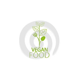 Vegan Food Logo Template creative design with green sprout. Vegan, Detox. Healthy Food Logo