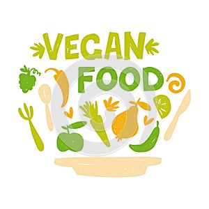 Vegan food modern illustrations collection
