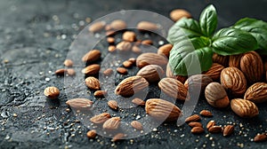 vegan food nuts almonds gray background