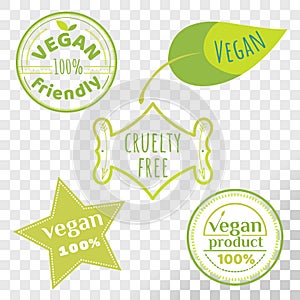 Vegan free labels collection isolated on transparent background.