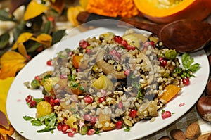 Vegan and gluten-free autumn dish with seasonal vegetables