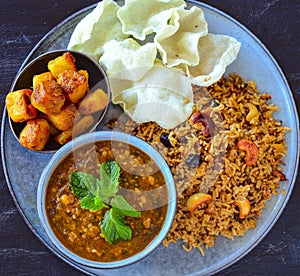 Vegan and gluten-free Sindhi thaali meal
