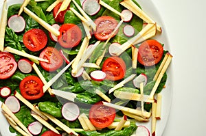 Vegan, healthy food : spinach , apple and tomato s