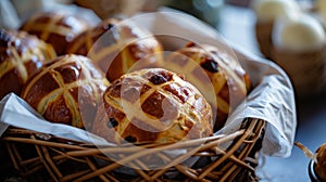 Vegan Hot Cross Buns in Basket, Bakery Fresh