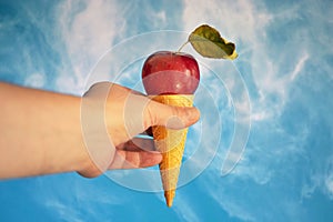 Vegan Ice Cream cone with Apple fruit