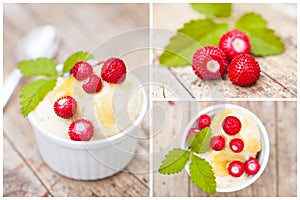 Vegan icecream with forest strawberries