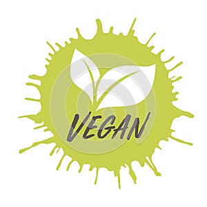 Vegan icon.Ink with stamp effect. Vector for posters, web, cards, decor, t shirts. Vector round eco, bio green logo or