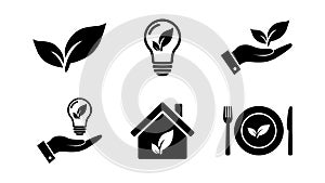 Vegan icon set with eco concepts. Eco house. food