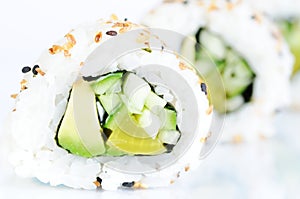 Vegan insideout rolls against white background